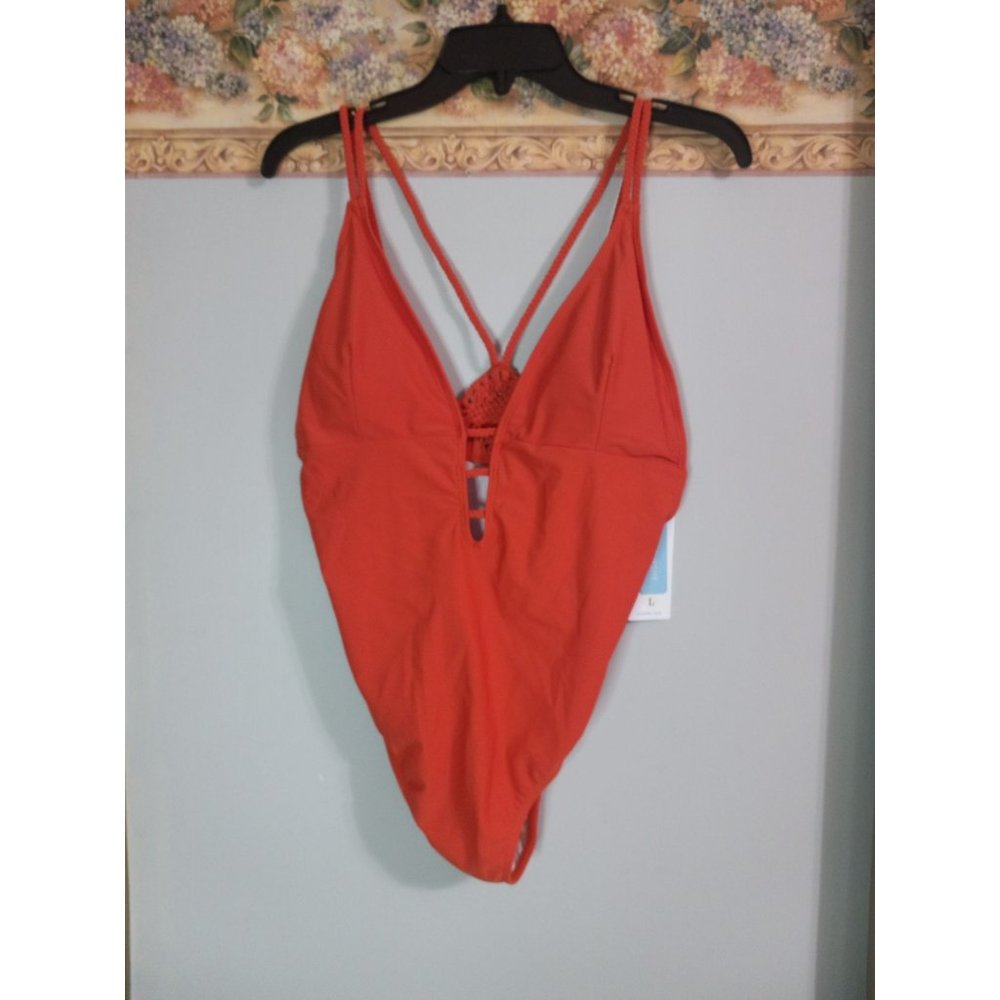 Cupshe Large NWT Orange Deep V Crochet One Piece Beach Vacation Pool Swimsuit